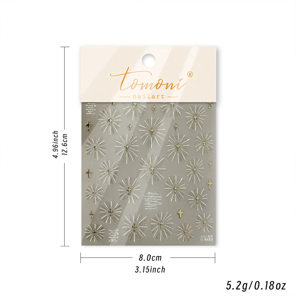 5D الإلهي الذهب الأبيض الصليب ملصقات الأظافر الإبداعية الفرنسية ملصقات الأظافر الصليب مانيكير الشارات الضوء المقدس عبر مسمار الفن لوازم