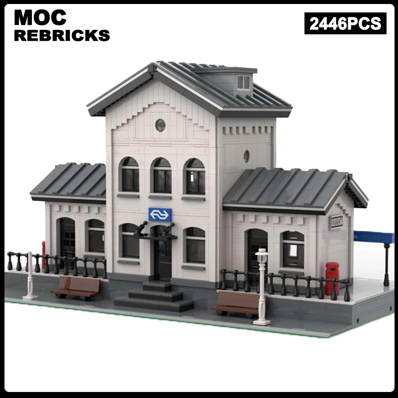 

MOC Modular Street View Vught Train Station Technical Bricks Building Blocks Model Technical Bricks DIY Assembly Children Gift