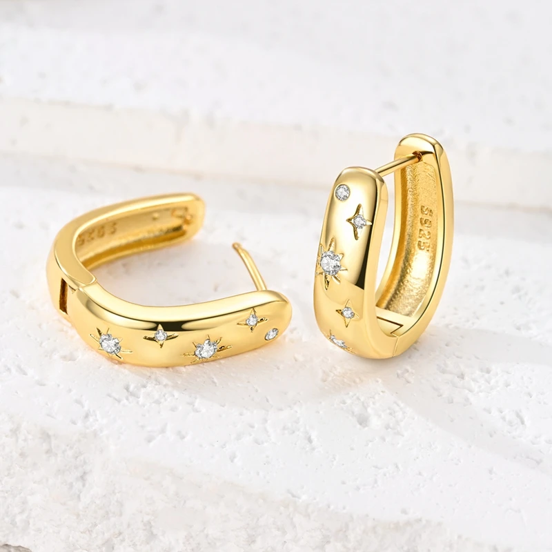 925 Sterling Silver Earrings Women Zirconium Gold Plated Starbeams Hoop Earring For Anniversary Wedding Jewelry Gifts
