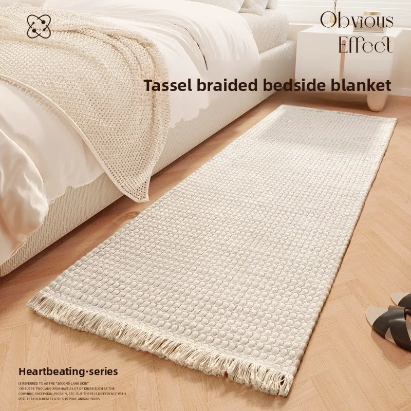 

1pcs Modern and Simple Home Bedroom Carpet Floor Mat Long Strip Home Room Bedside Tassel Woven Anti-slip Foot Mat