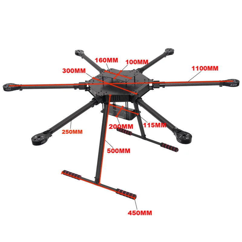 FPV LX1100 Full Carbon Fiber 1100mm Hexa-Rotor Frame X-Roter 80A ESC PX4 Pixhawk Flight Control Drone Frame