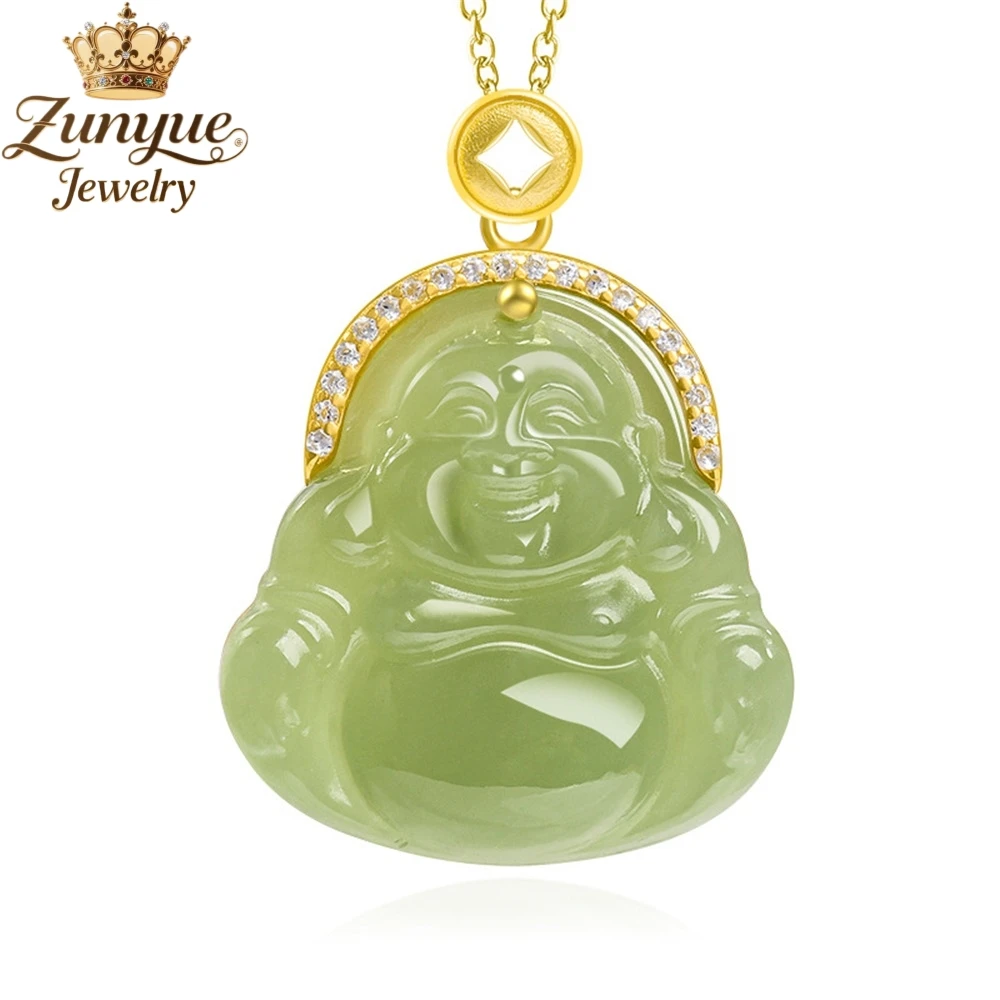 

Natural Hetian Jade Green Jade Laughing Buddha S925Silver Inlaid Pendant Fashionable Pendant Necklace Women Jade Pendant Amulet