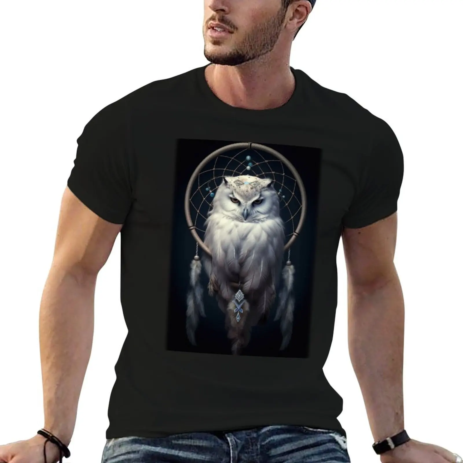 

Snowy quality Owl Painting t graphic high t shirts shirt Dreamcatcher man mens T-Shirt cotton In
