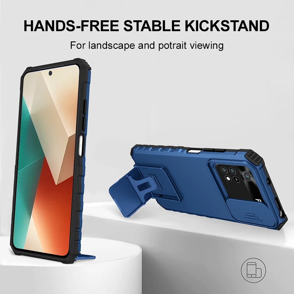 Coque de téléphone antichoc pour Xiaomi 11T Pro Lite, protection d'objectif de caméra coulissante avec support d'angle réglable, housse Anti-chute