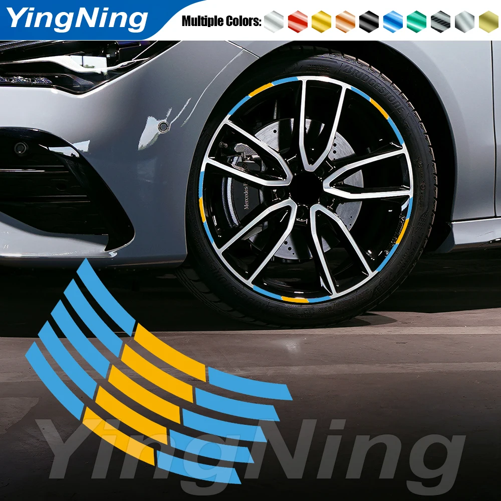 

Sweden Blue Yellow Car Wheel Hub Sticker Reflective Vinyl Decal Stripe for Mercedes BMW Volvo Audi Racing Rim Decoration Parts