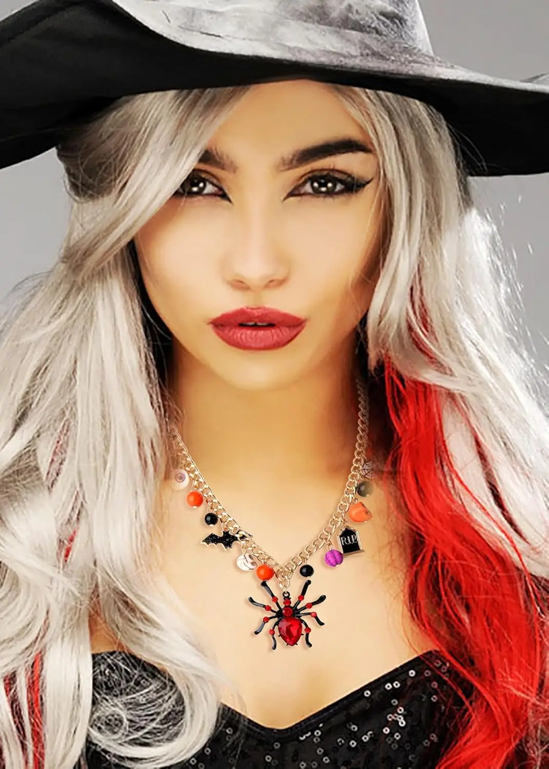 Halloween Black Spider Orange Pumpkin Pendant Necklace Witch Cat CharmsGhost Long Chain Necklaces for Women Girls  Party