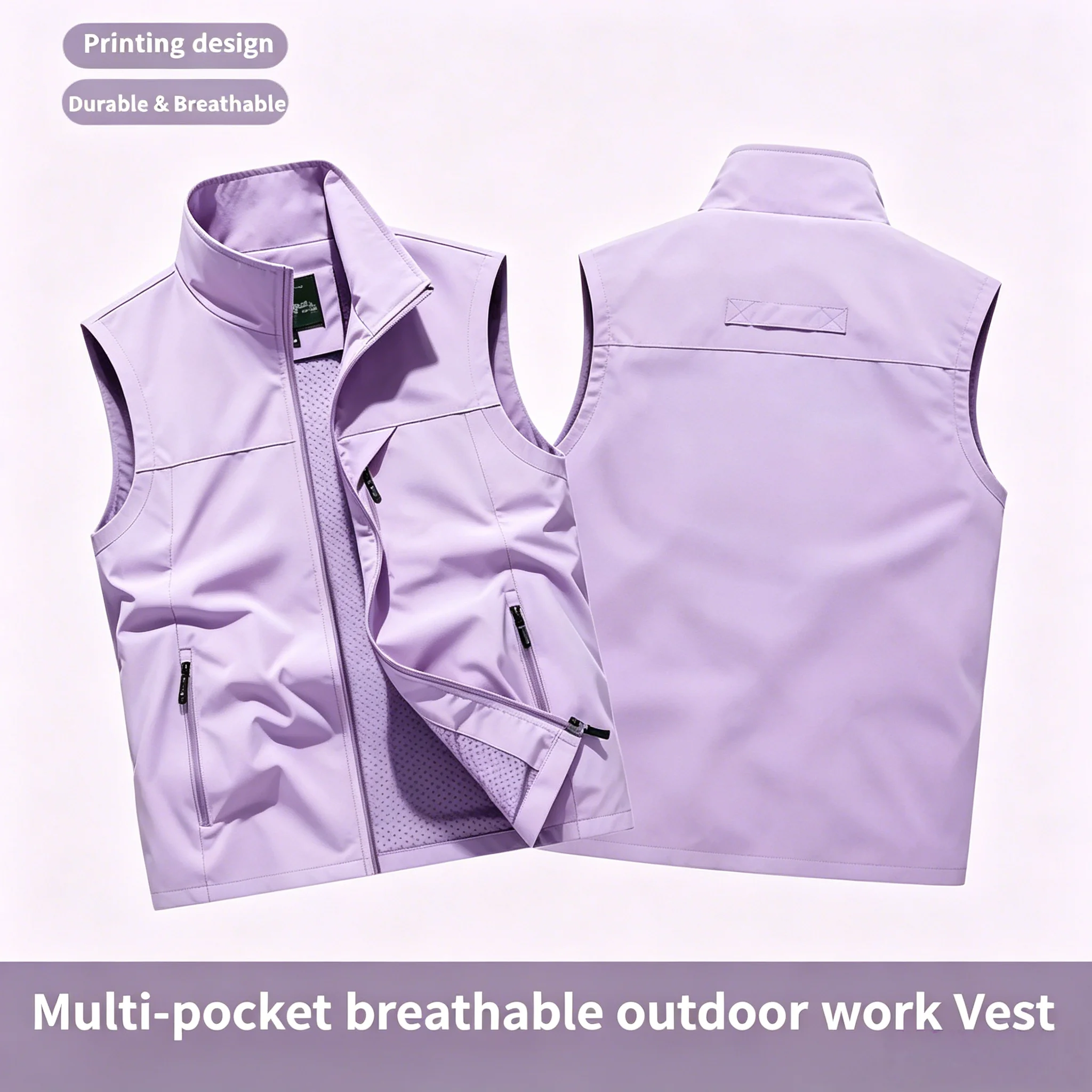 Printing LOGO Active breathable multi-pocket vest Sleeveless Jacket Motorcycle Ourdoor Waterproof Biker Vest for Men Clothing