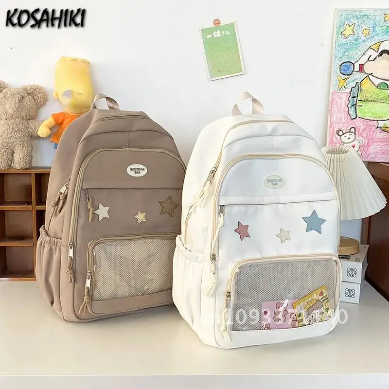 Japanese Y2k Aesthetic Star Transparent Backpack Women Students Schoolbag High-capacity Girl Star Preppy Casual Backpacks Kawaii