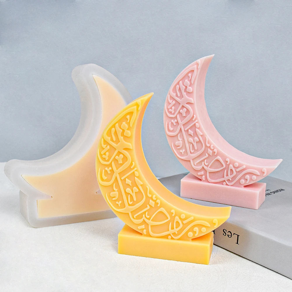 Eid Mubarak Ramadan Decor Star Moon Candle Silicone Mold Mandala Crescent Moon Candle Gypsum Star Molds Ramadan Decor Gifts