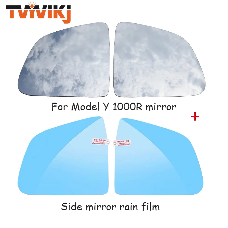 

1 pair 1000R Side rearview mirror glass lens + Rain Film For Tesla Model Y 2020 2021 2022 Wide View Mirror Rainproof Reverse