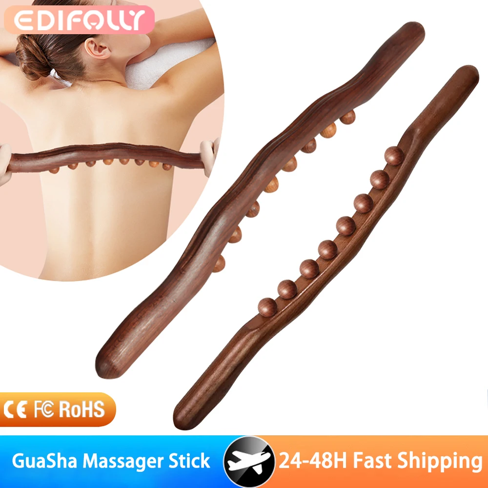 

8-бусина, палочка Гуа Ша, деревянная массажная палочка для тела, ручной массажер от целлюлита для живота, облегчение боли, деревянный терапевтический массажер
