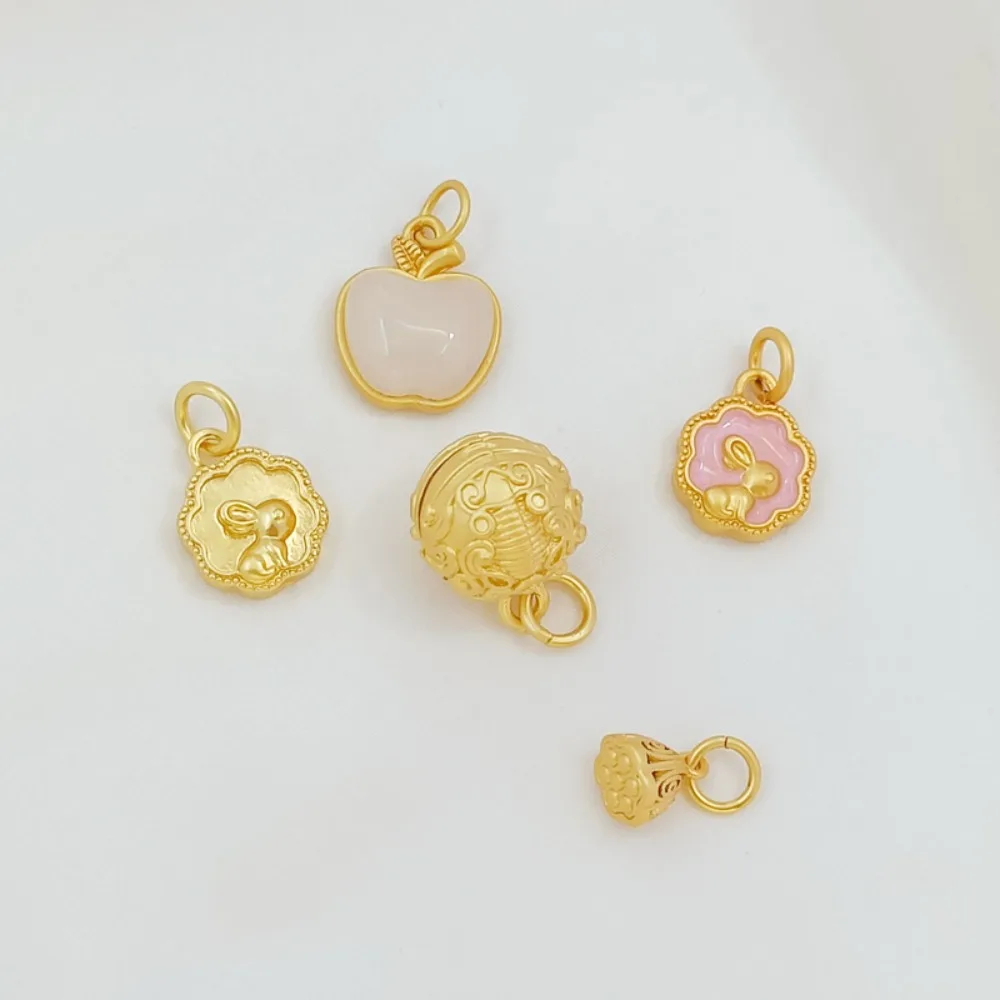 18K Gold-plated Ancient Method Gold Oil Drip Inlaid Jade Matte Rabbit Apple Dance Lion Lotus Pod Pendant DIY Accessory