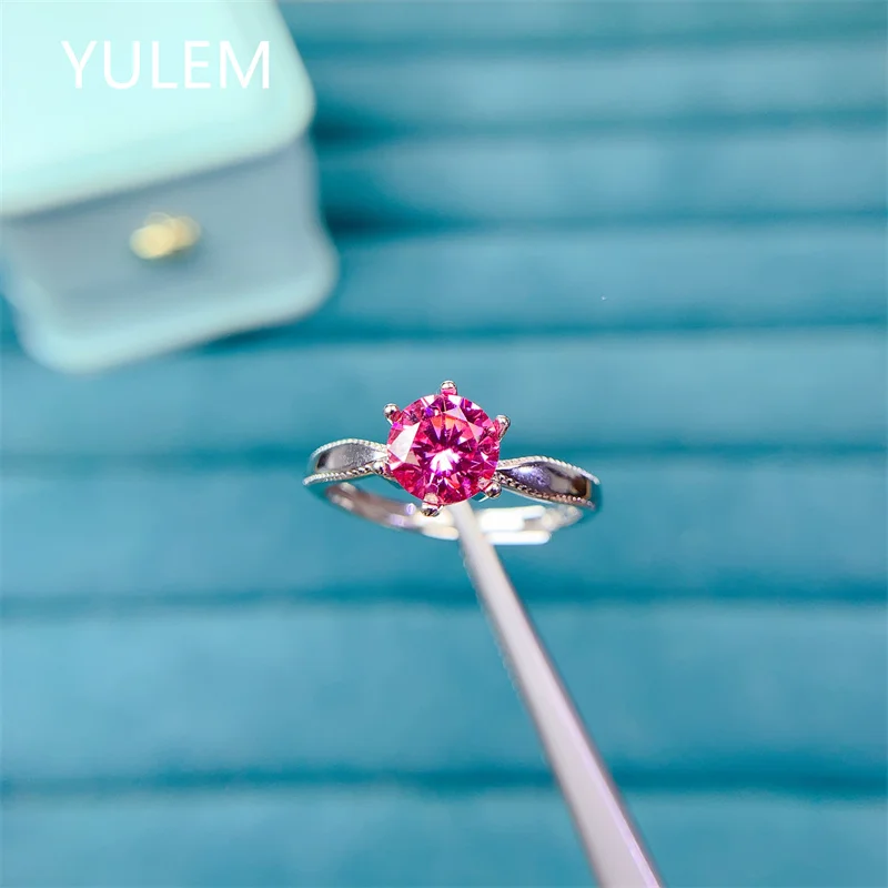 

YULEM 1ct 6.5mm Red Moissanite LAB Stone Silver 925 Round Shape for Women Fine Jewelry Gift