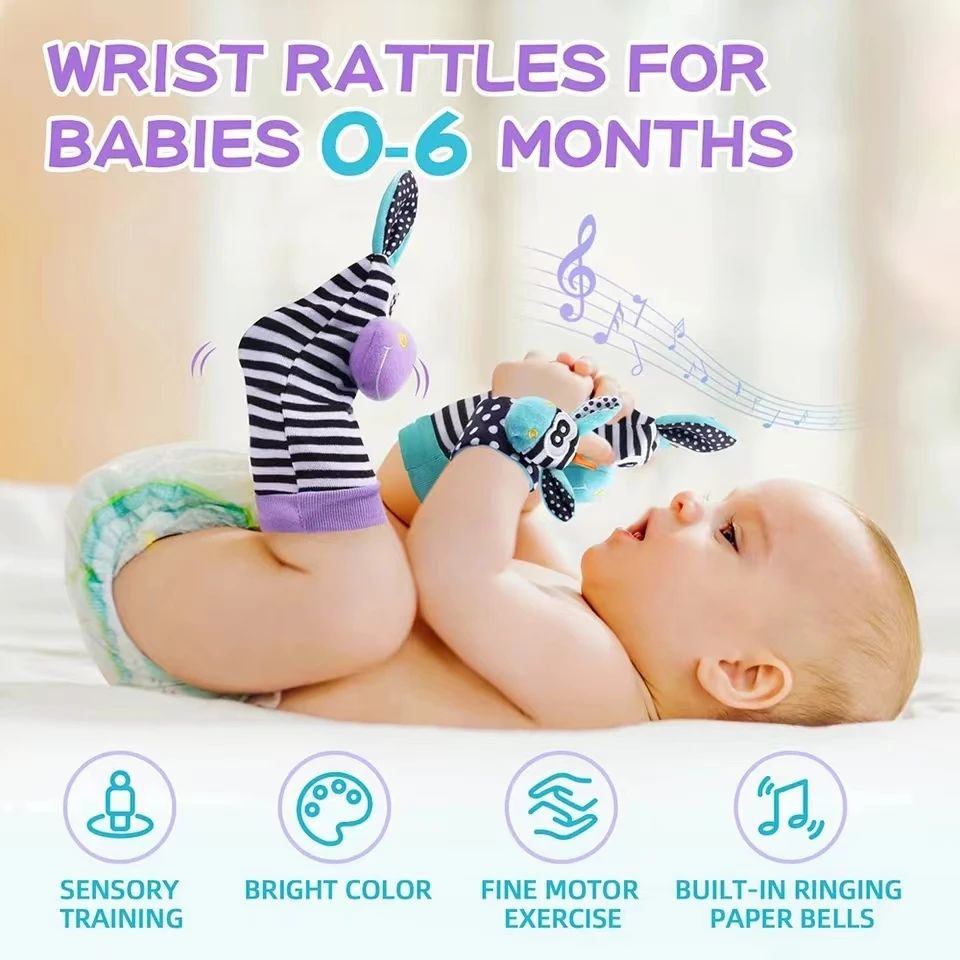 Baby Infant Wrist Rattle Socks Toys 0-12 Month Girl Boy Learning Toy Early Educational Development Cute Toddlers Sensory Gifts