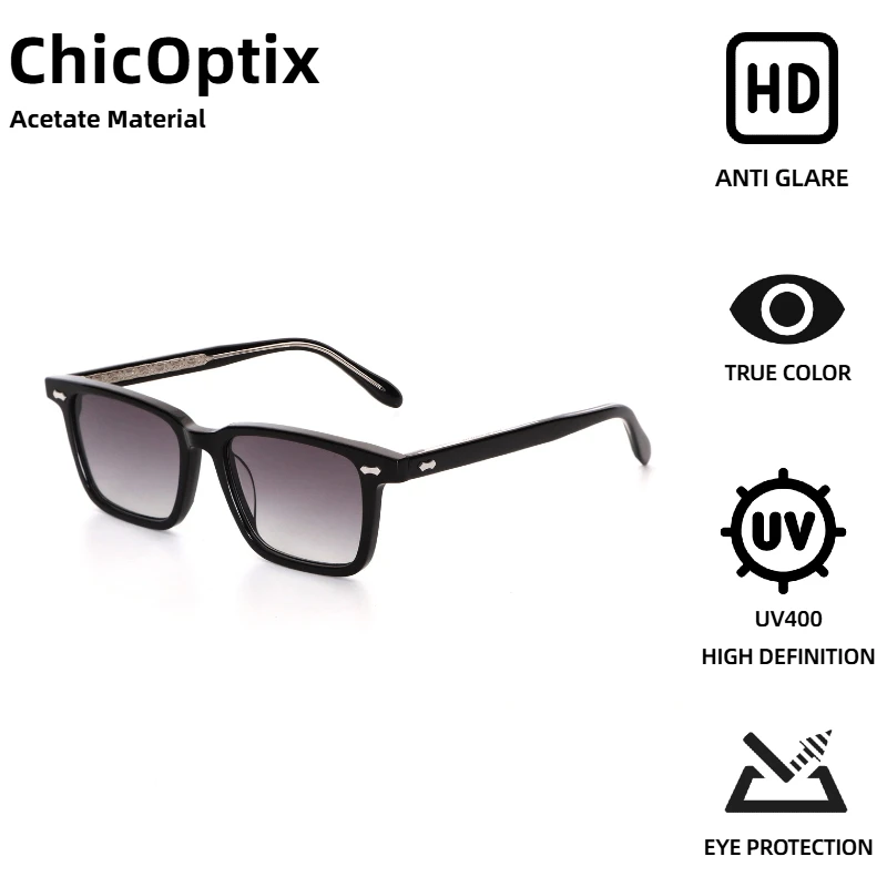 

ChicOptix Fashion Retro Rectangular Women's Sunglasses Vintage Men's Luxury Rivet Design Acetate Sunglasses UV400 Anti-Glare