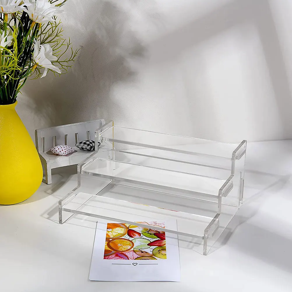 

Three-Tier Acrylic Display Stand Clear Storage Rack For Cosmetics Collectibles Tiered Organizer Shelves