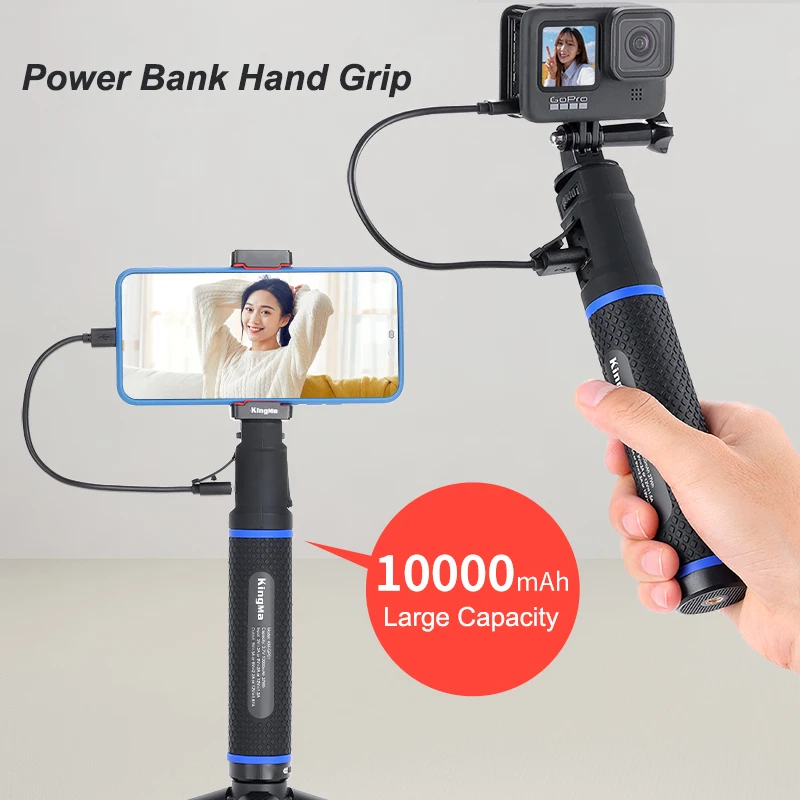 KingMa 10000mAh Portable Power Bank Hand Grip Selfie Stick for GoPro hero 10 9 8 7 6 5 Phone DSLR Camera Charging Tripod Stand