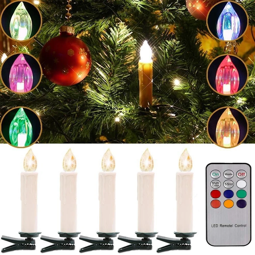 

10 Pcs LED Christmas Light RGB Wedding Tree Lamp Candles Lights Taper Conical