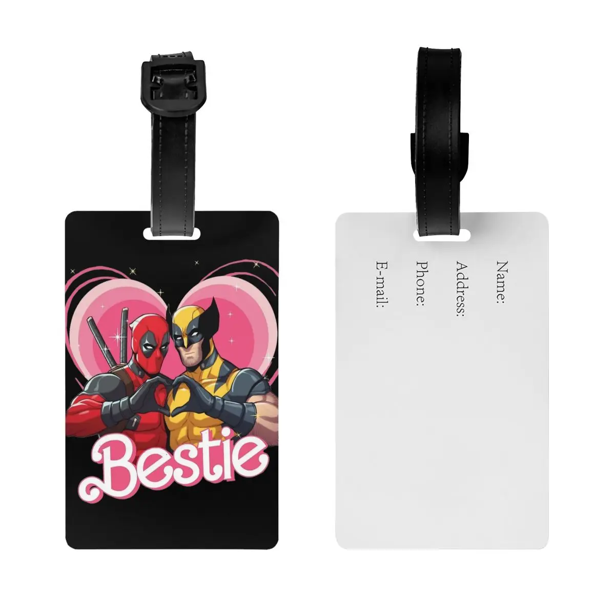 Etiqueta de equipaje Besties Forever Deadpool para hombres, etiqueta portátil de superhéroe, identificación de nombre, dirección, funda de bolsa de equipaje, regalos