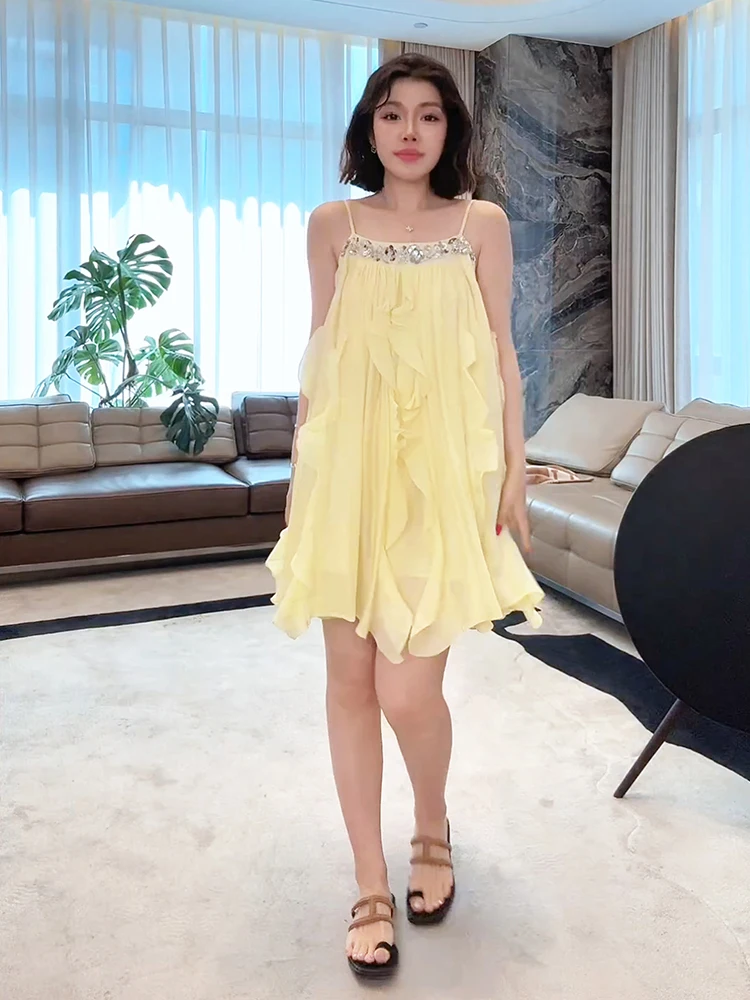 

Hand-Sewn iny Sequin Heavy Embelliment ter Ne Slimming A-Line Midi Dr Summer Commute High Waist No Sve