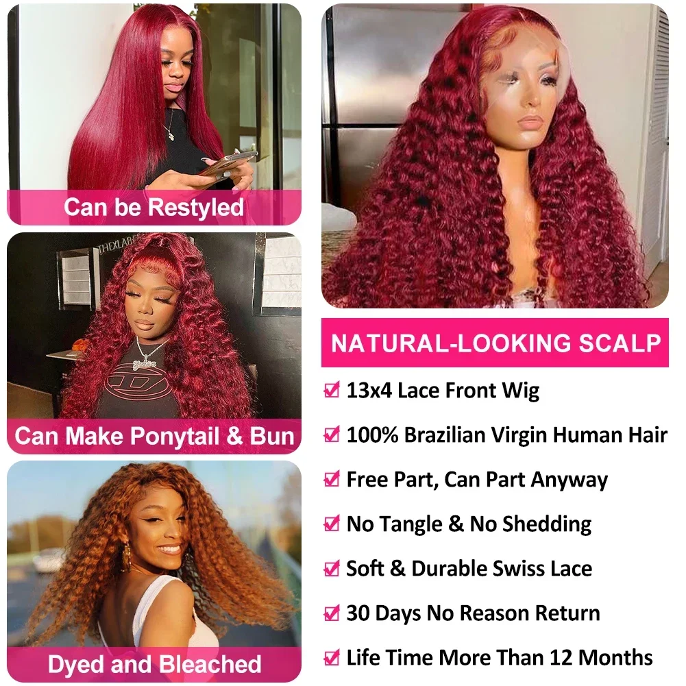 13x4 hd Lace Frontal Curly Wigs Cheap on sale 99J Burgundy 13x6 hd Lace Front Human Hair Deep Wave Wigs for Women Choice Cosplay