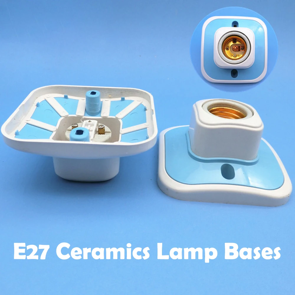 E27 Ceramics LED Light Bulb Holder Square Socket Base Industrial Ceiling Wall Lamp Bases Holder Pendant Lights Head Converter