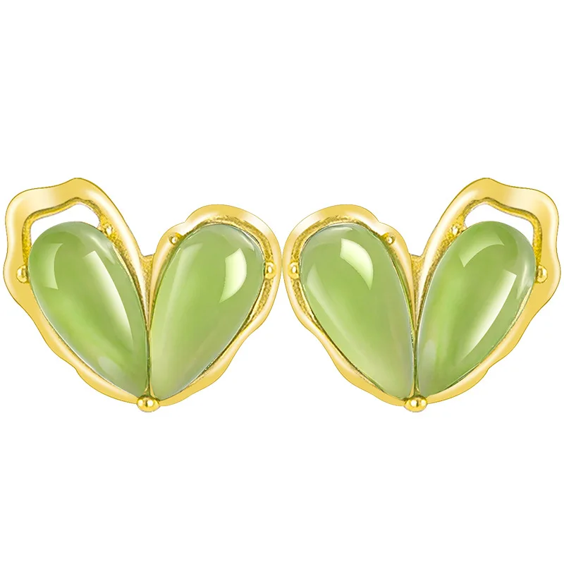 Spinach Green Natural Old Material Hotan Jade Jasper Heart shaped Earrings Women's S925 Silver Jadeite Set Simple Jewelry 4