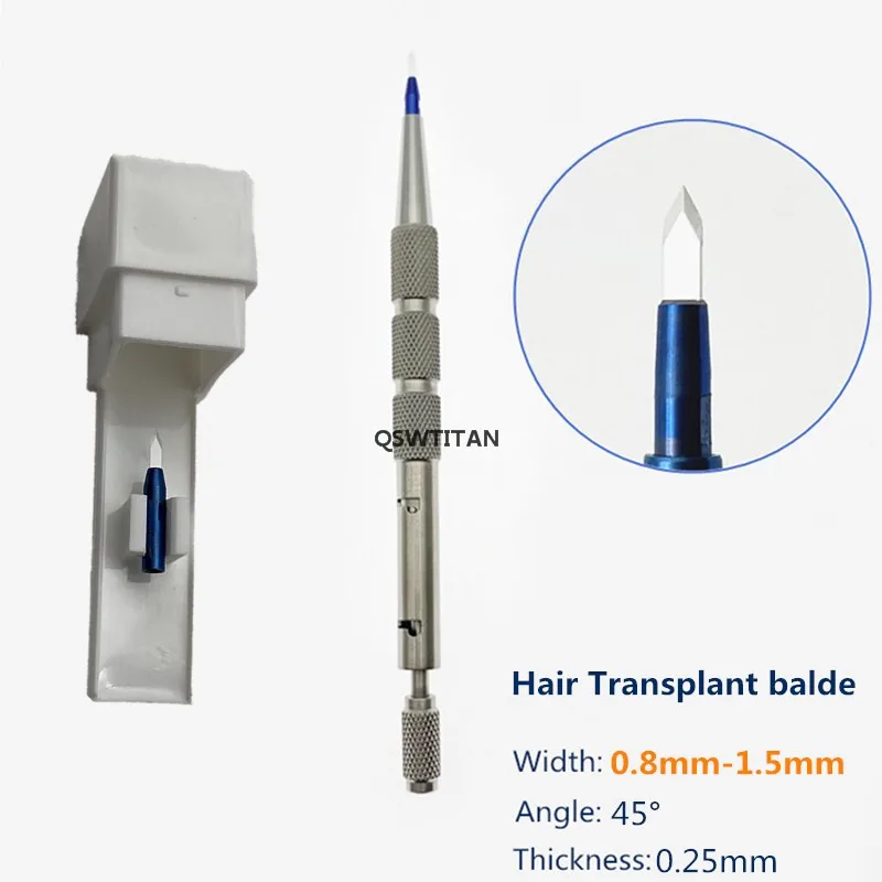 Hair Transplant Pen 1Set Sapphire Hair Transplant Blade with Handle Stainless Steel Hair Eyebrows Beard Follicle Planting Tool