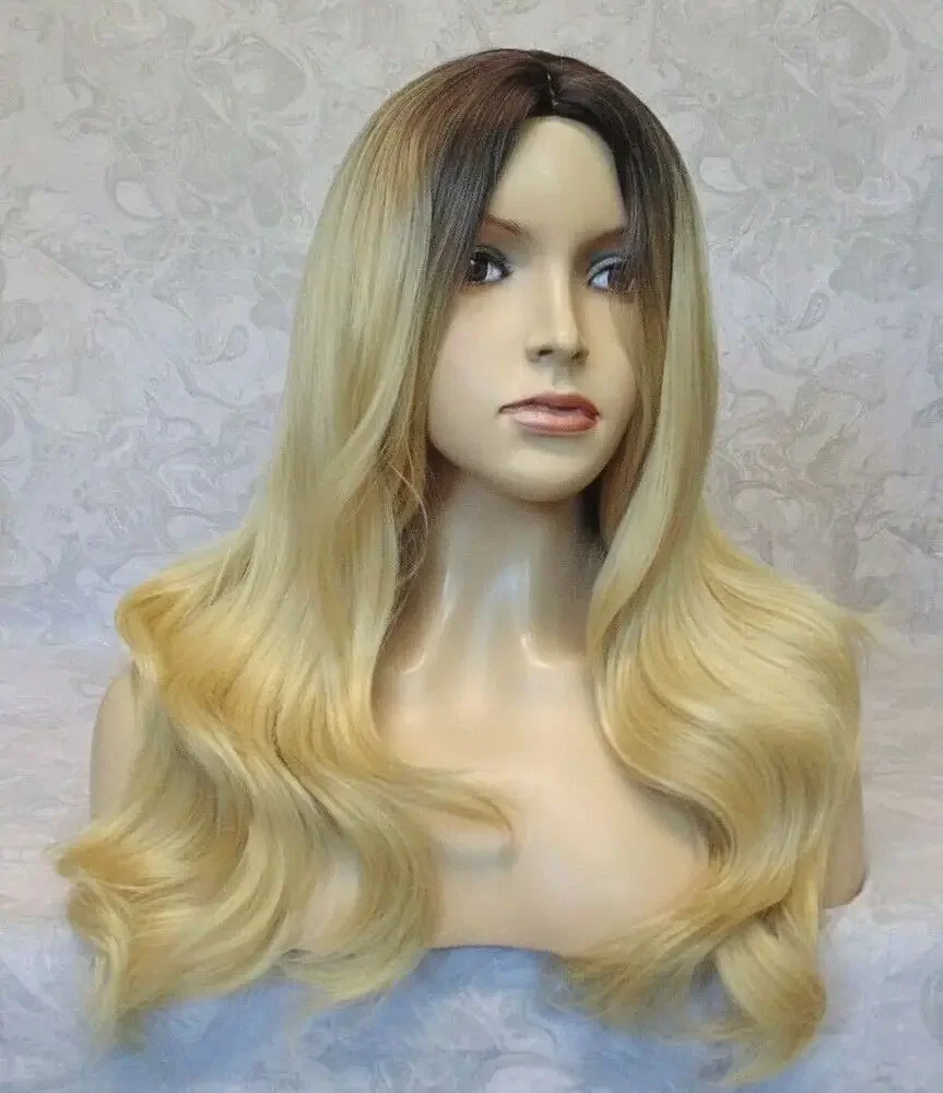 

Long Thick Wavy Dark Roots to Bright Blonde Ombre Synthetic Wig