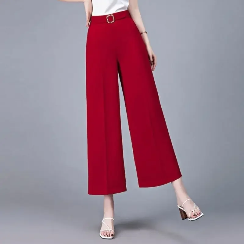 Fashion Ice Silk Wide Leg Trousers Womens Clothing Summer Thin Sagging Casual High Waist Loose Horn Vintage Cropped Pants