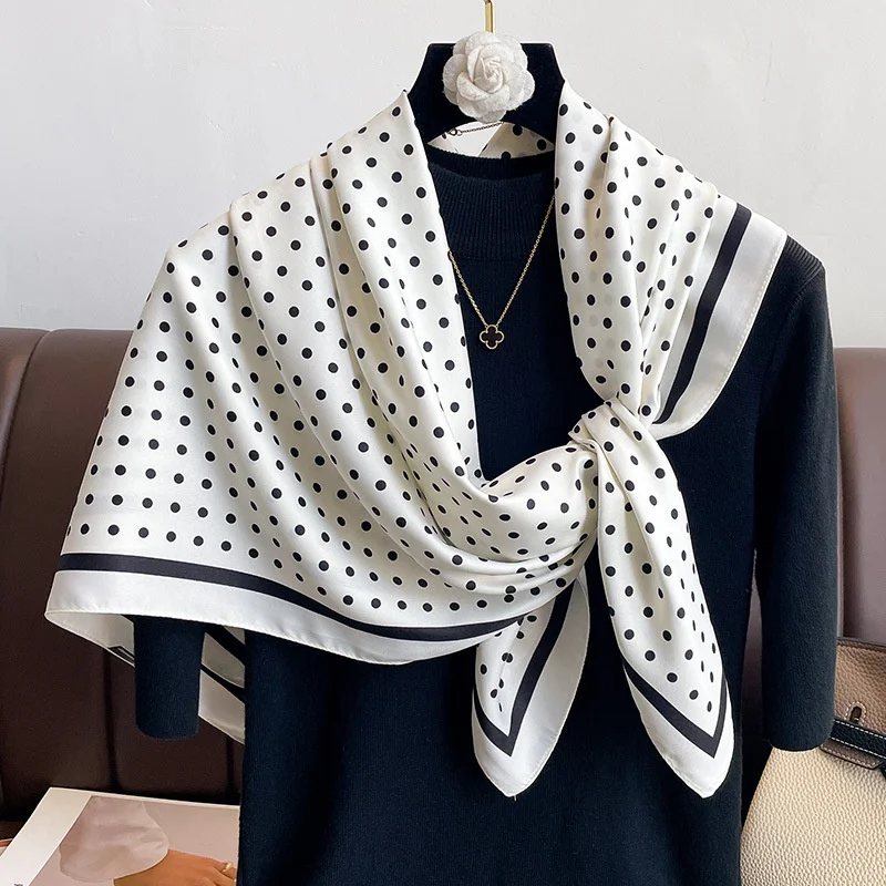 Women Dot Silk Scarf Square Hijab Foulard Twill Shawls Lady Wraps Neckerchief Shawl Female Muslim Headband Bandana 2024