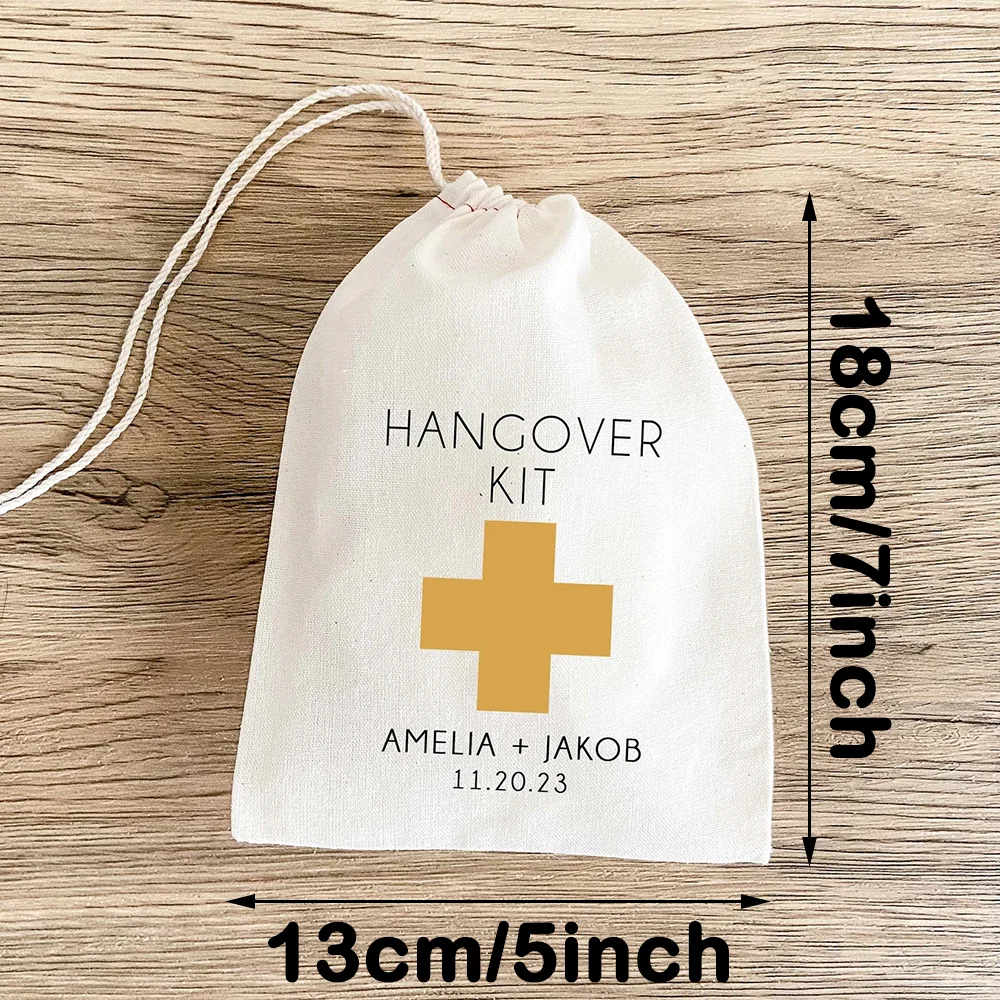 Personalizado 5 pçs kit de ressaca sacos de algodão festa de despedida de solteira favores padrinhos dama de honra lembranças suprimentos de casamento presente pensativo