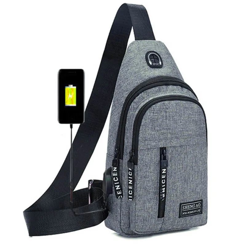 Men Shoulder Bags USB Charging Earphones Cable Hole Crossbody Bags for Men Anti Theft Sports Chest Bag Short Trip Messengers Bag