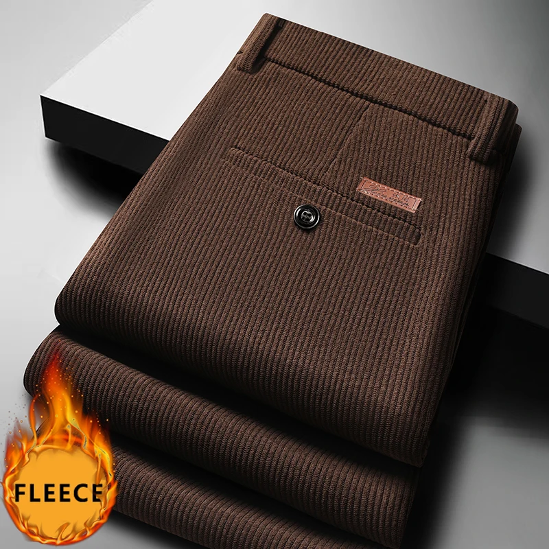 Mens Winter Dress Pants Thick Fleece Business Casual Pants Thermal Work Trousers for Husband