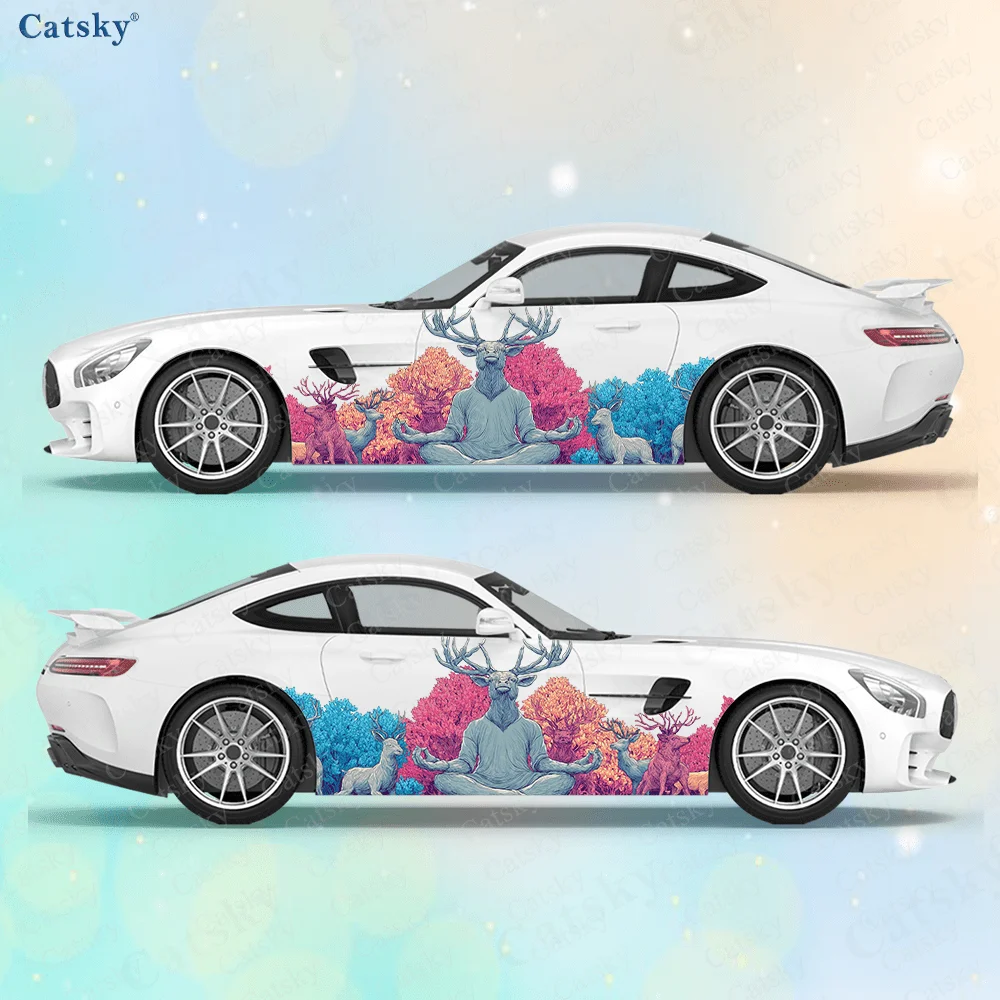 

Deer Meditation Forest Car Side Sticker Decoration,PVC Waterproof Scratch Resistant Decal, Car Protection, Auto Accessories Gift