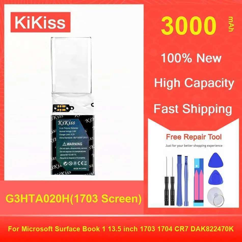 

Kikiss Battery 3000Mah G3HTA020H(1703 Screen) For Microsoft Surface Book 1 13.5 Inch 1703 1704 CR7 DAK822470K