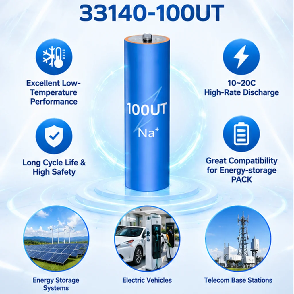 E-power 33140-100UT Sodium Ion Battery 3V 10Ah High Capacity Long-Lasting Rechargeable Battery for Electronics -40℃ Low Temp