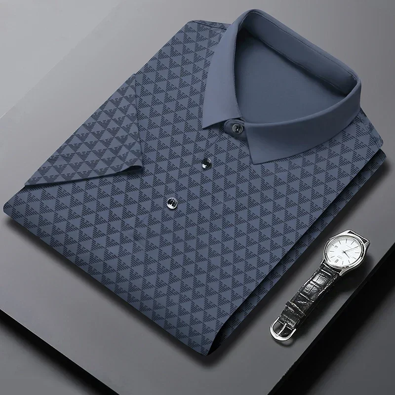 Mens Casual Lapel T-shirt Summer Thin Slim Fit Good Quality Figure Polo Shirts Breathable Soft Business Polos Tops