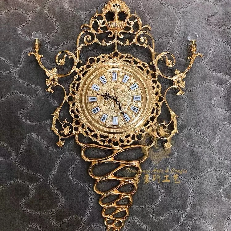 Luxury double-sided abstract modern quartz wall clock home decoration antique style gold copper