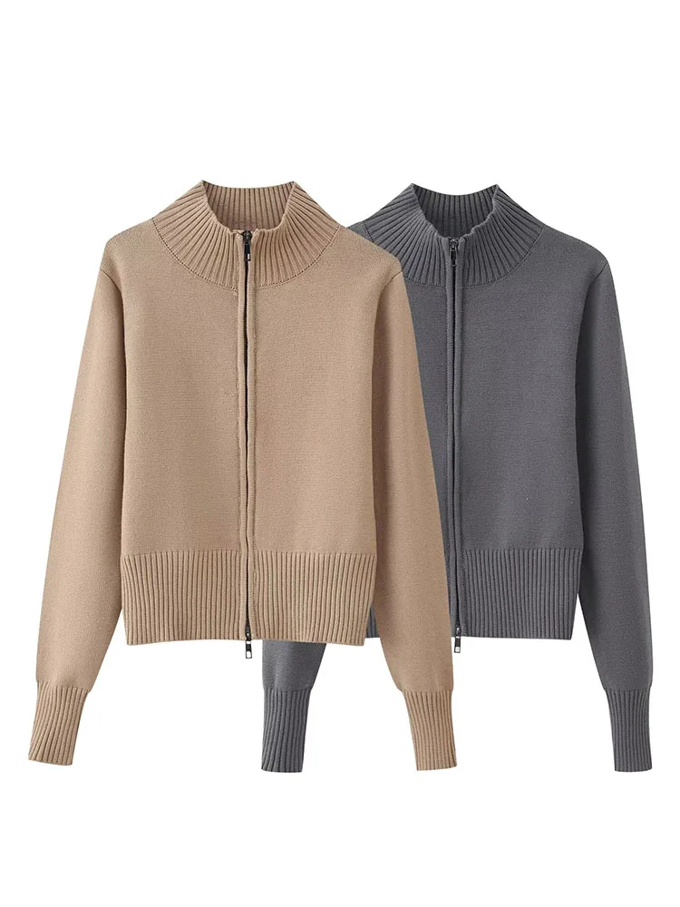 

HH женские зимние повседневные кардиганы, двухцветная полуводолазка на молнии, вязаные топы, женский модный однотонный свитер, пальто с длинными рукавами