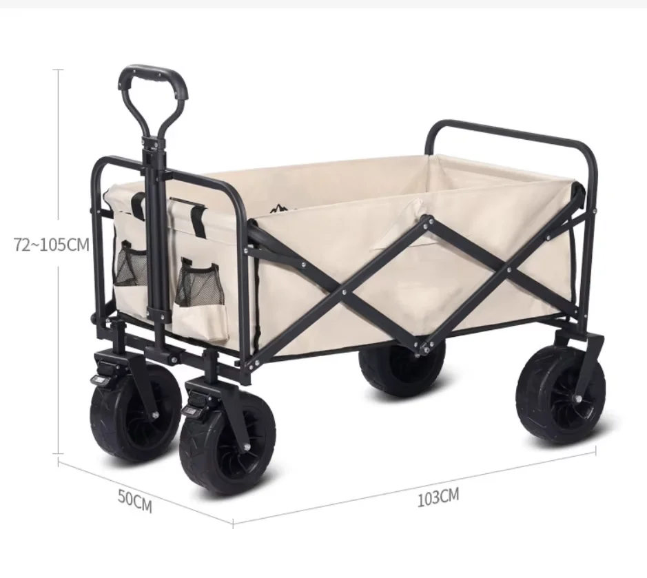 

Portable Stainless Steel Camping Wagon Cart Outdoor Garden Park & Beach Trolley Foldable Roll Container OEM Customizable