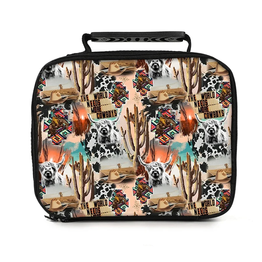 Cowboy Cattle Handheld Lunch Bag for Boy/Girls Best Gifts 2D Cartoon Lunch Box Bag for Children Thermal Insulation Picnic Bag