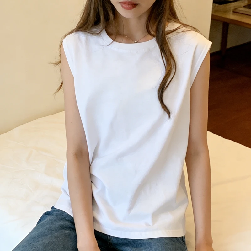 Woman Loose Sleeveless Tank Top Summer Casual Vest Basic Daily T-shirt Sweet Style Suitable For Students Stretchy Soft Lady Wear