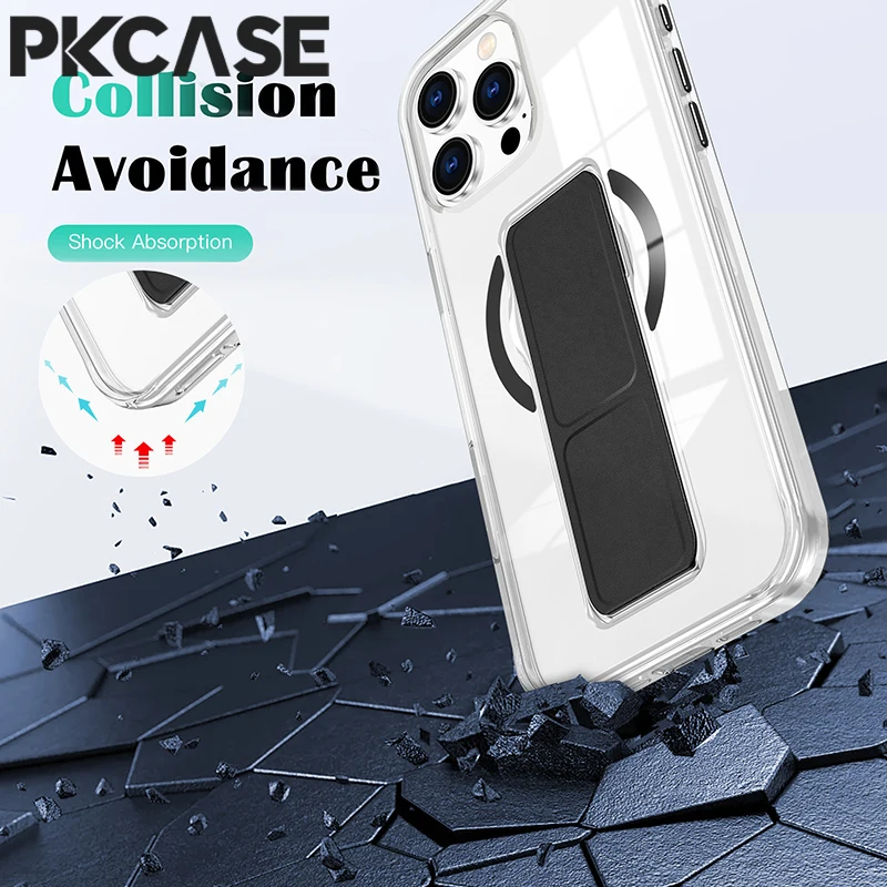 PKCASE Unsichtbare, faltbare Handgelenkschlaufe mit Ständer, Handyhülle für iPhone 18 17 Air 16 15 14 Plus 13 12 Pro Max, magnetische, transparente Hülle – Detail 7