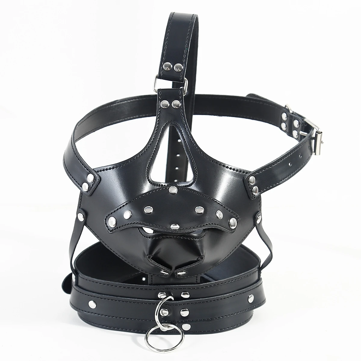 

Adult Halloween Party Cosplay Games Hollow Out Hood of Sexy Leather Harness Mask Fetish Bandage Head Mask Hood for Men Face Mask