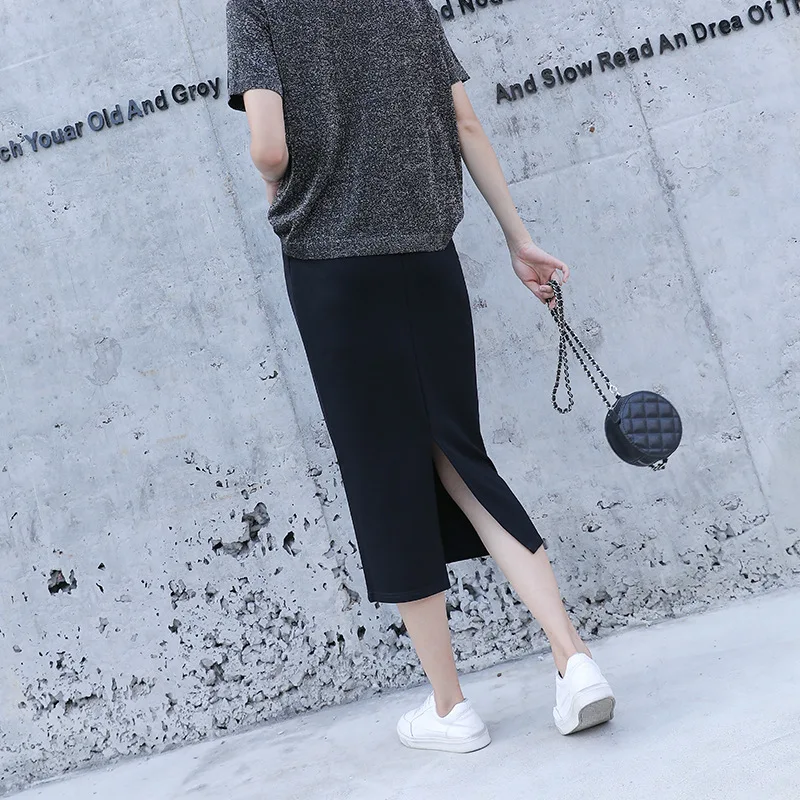 High Waist Half Body Skirt Women's Wrap around Split Design Micro Stretch Splice Style Spring Summer Fashion Ladies Skirts