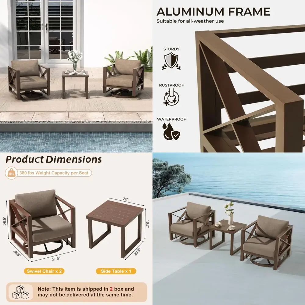 

Алюминиевый уличный поворотный набор кресел-качалок с журнальным столиком и толстыми подушками для всепогодного использования