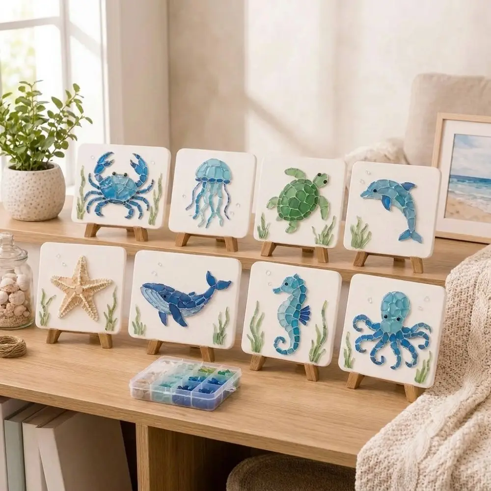Colorful Glass Pieces Ocean DIY Sea Glass Art Kit Ocean Inspired Sea Creature Glass Mosaic Craft Set Unique Fun Educational