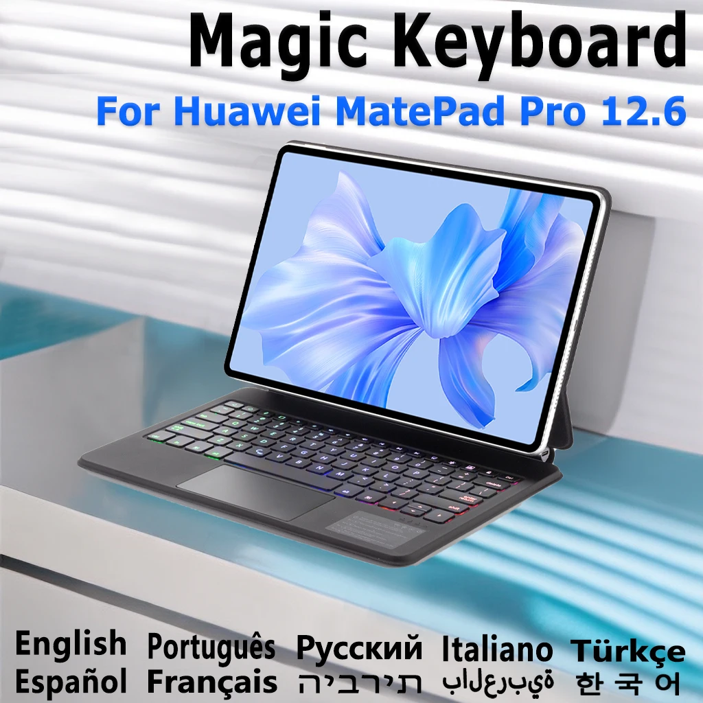 Magic Keyboard for Huawei MatePad Pro 12.6 inch Russian Korean Spanish AZERTY Portuguese German Hebrew Arabic Backlit Keyboard