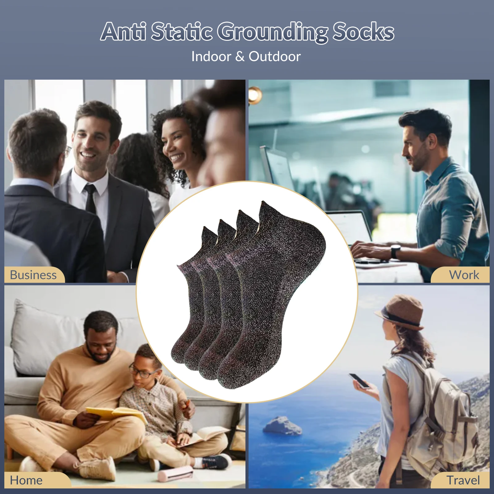 코튼 실버 주입 양말, 전도성 접지 양말, 항균 및 습기 위킹 쿼터, 남성용 양말, 6 쌍